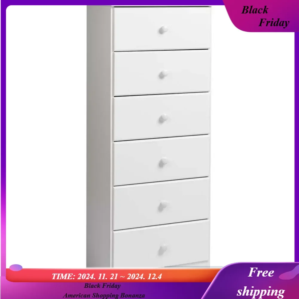 

Astrid Tall White Dresser: 16"D x 20"W x 52"H, 6-Drawer Chest for Bedroom by - Perfect Chest of Drawers for Ample Storage