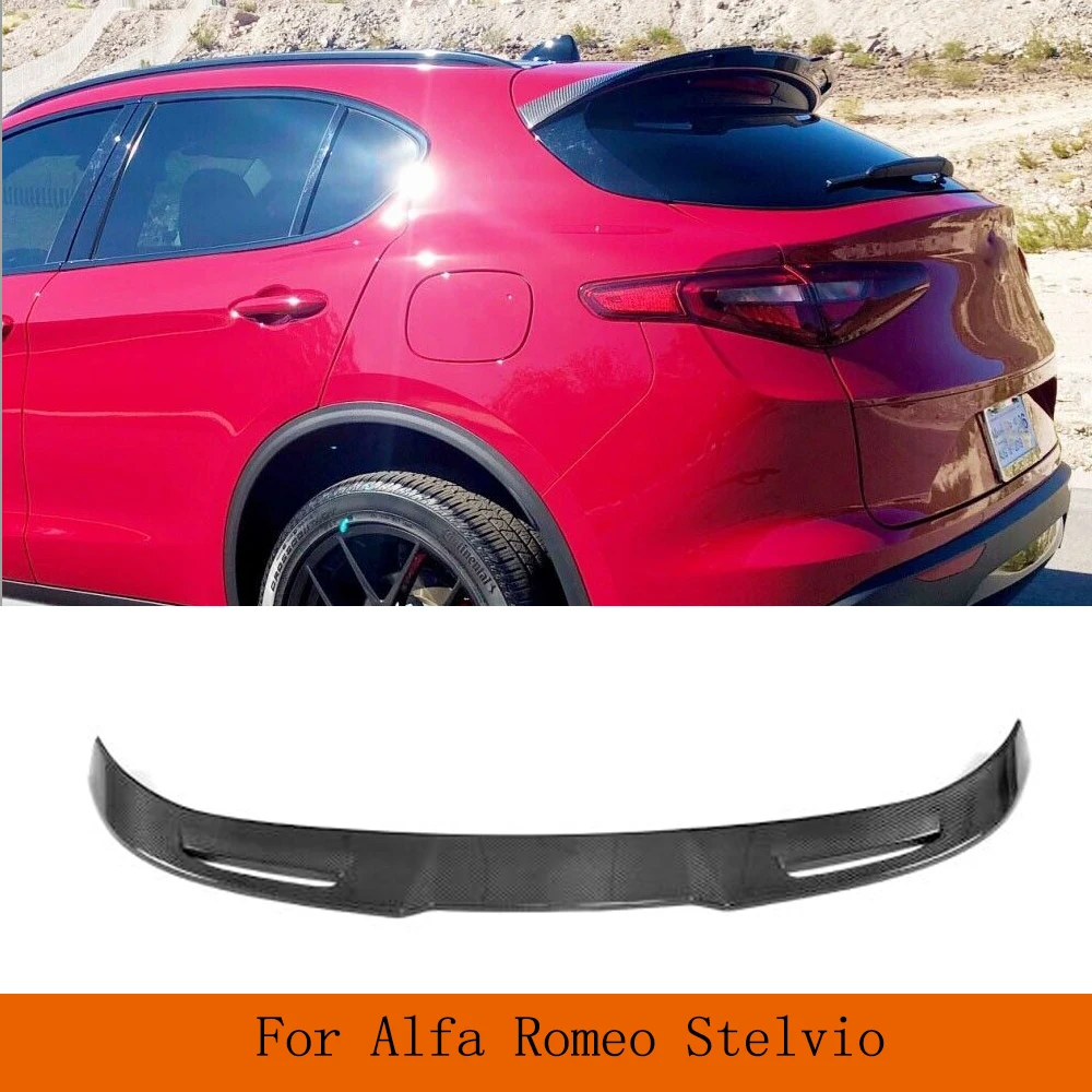 

Carbon Fiber Rear Roof Window Lip Spoiler For Alfa Romeo Stelvio Base Sport Ulitity TI Quadrifoglio 2017 2018 2019 FRP Black