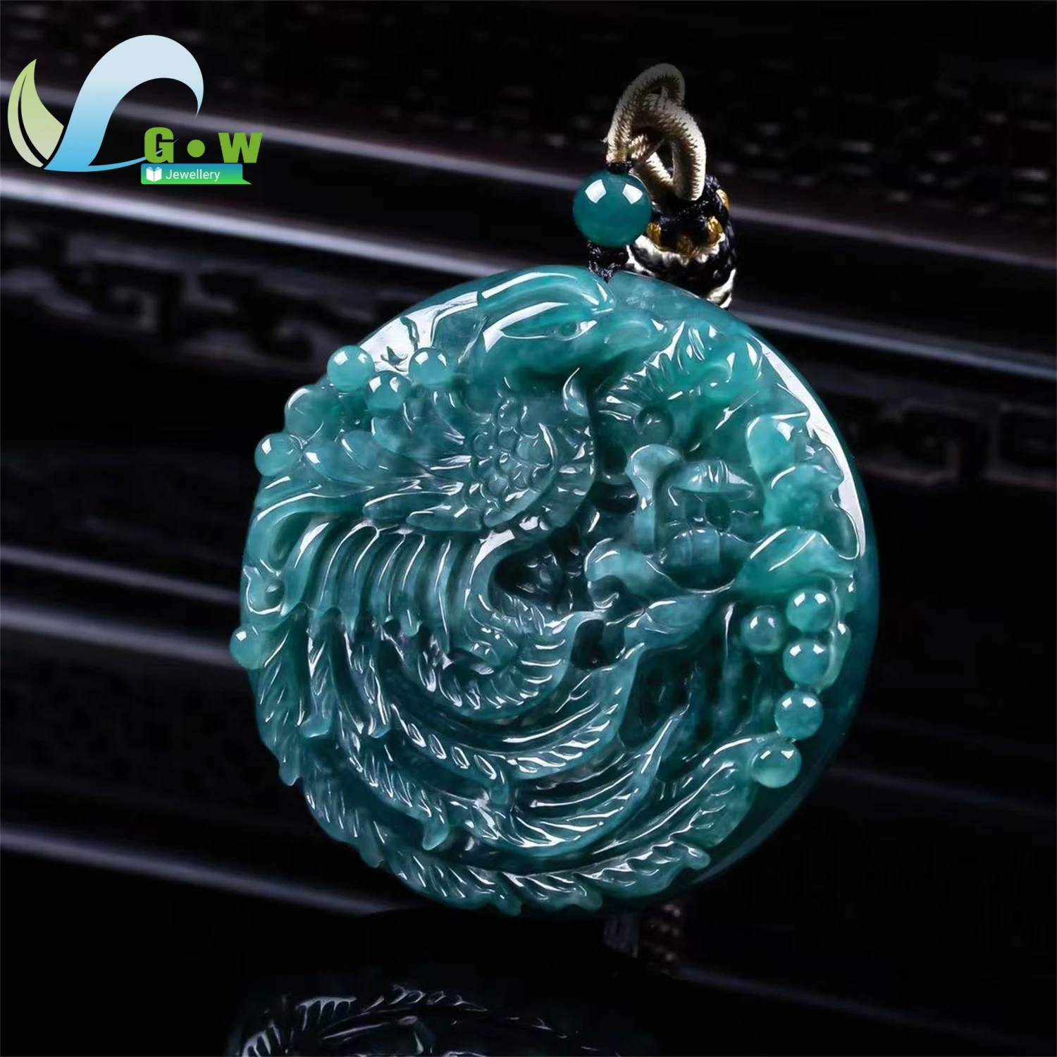 Natural A Grade Jadeite Phoenix Peony Plaque Pendant Old Stock High Ice Thick Carved Hanging Ornament Unisex Jewelry Gift