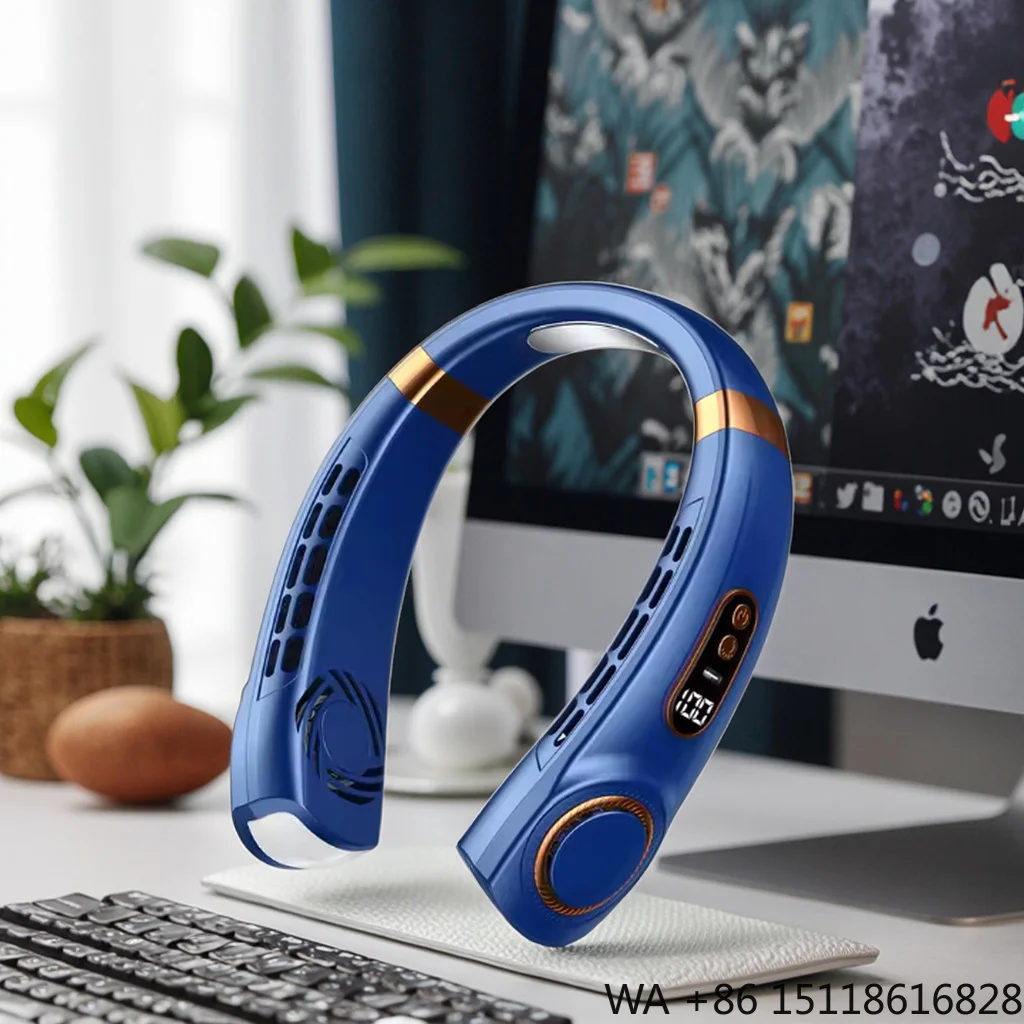 Portable USB Rechargeable Neck Fan Five Speed Rapid Cooling Ice Tiles Wearable Air Volume Cooling Device Handheld Car Outdoor