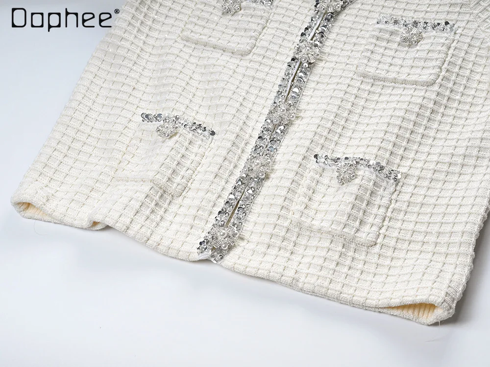 الفرنسية الخفيفة الفاخرة أنيقة الخامس الرقبة مطرز حجر الراين واحدة الصدر معطف طويل الأكمام المرأة موضة الراقية فضفاض معطف نحيف #6