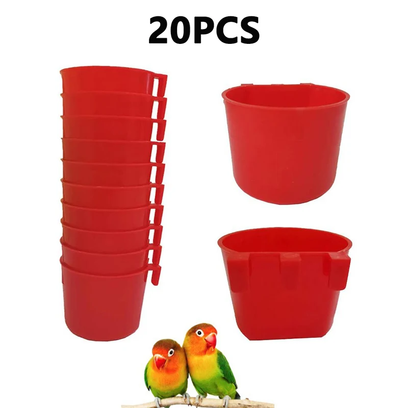 20pcs Bird Hopper Cage Cup Bird Feeder Food Trough Food Box Feed Tray Easy To Clean Semi-circular Plastic Hanging Box