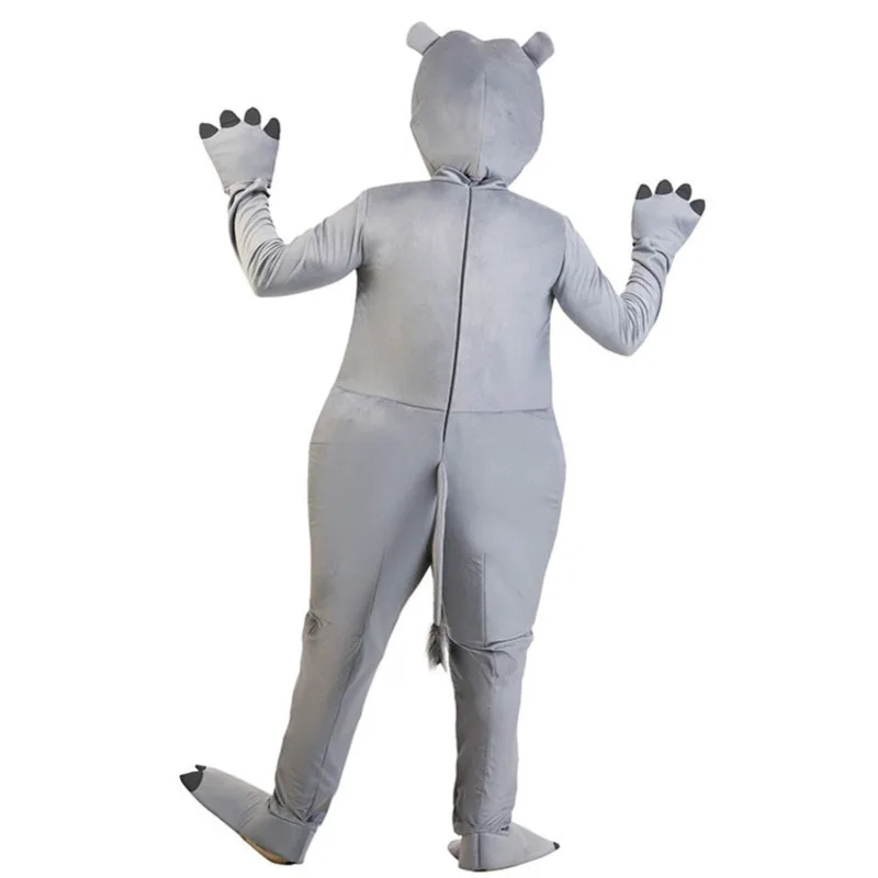 African Animal Adult Grey Hippo Onesies Cartoon Kids Cute Hippo Cosplay Costume Family Party Halloween Fancy Dress