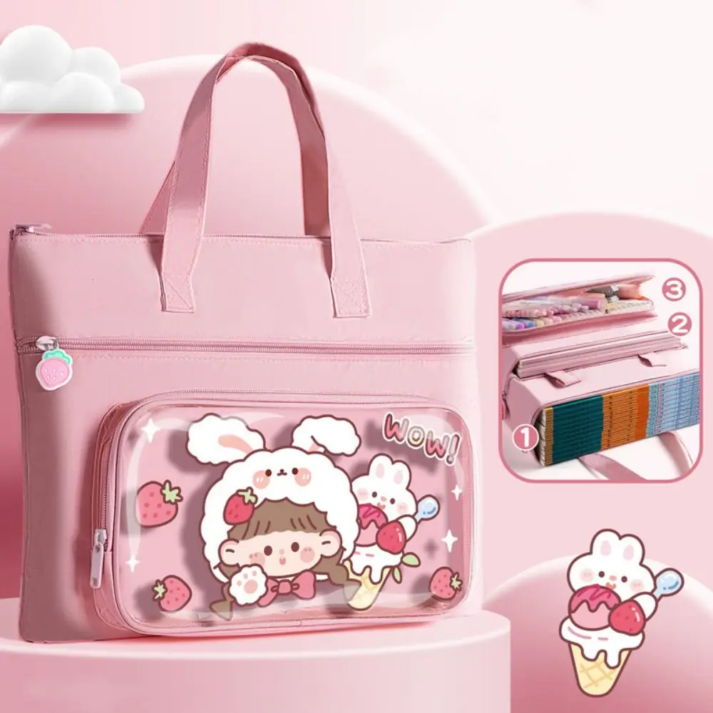 Kawaii Capybara Tote School Bag Cartoon Canvas Multi-layer File Organizer Cute Panda Large Capacity Capybara Tutorial Bag