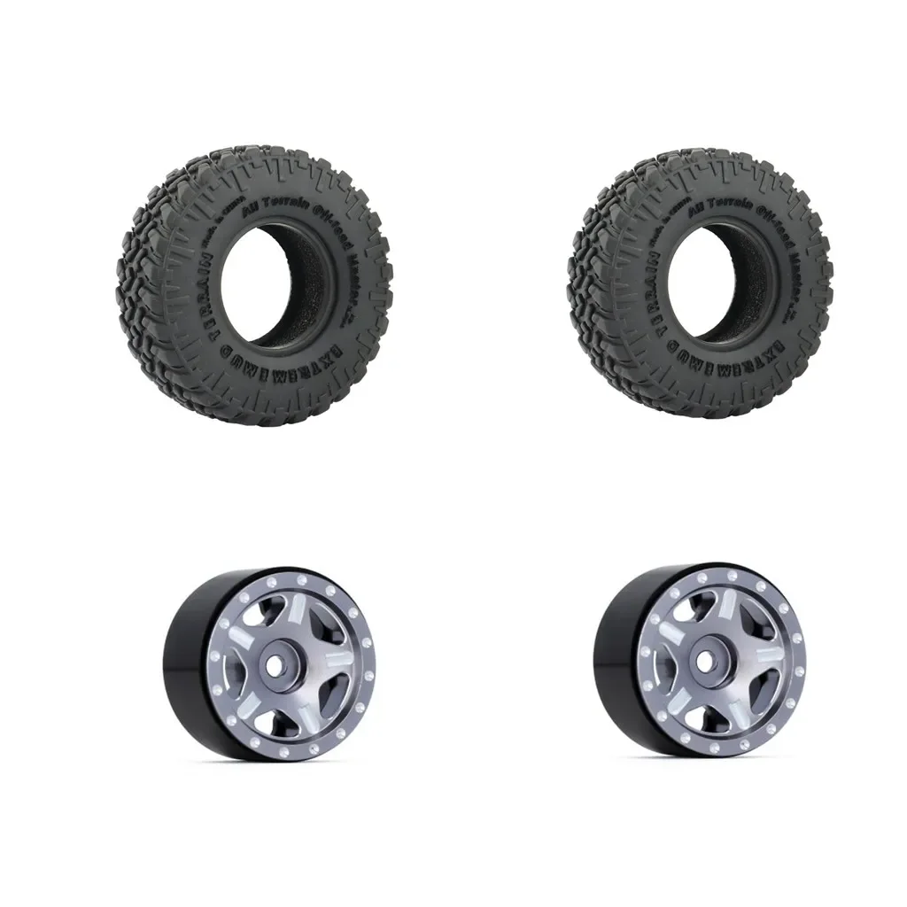 4PCS SCX24 Metal Wheel Rims and Rubber Tires Kit for 1/24 RC Crawler Car Axial SCX24 90081 AXI00001 AXI00002 Wheel Parts