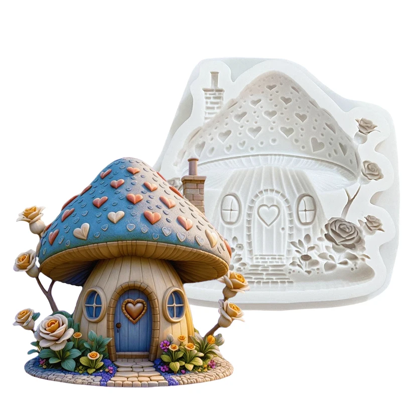 Molde de silicona para artesanía de azúcar, castillo de setas y corazón, herramientas de resina, molde para hornear magdalenas, herramientas de decoración de pasteles y Fondant
