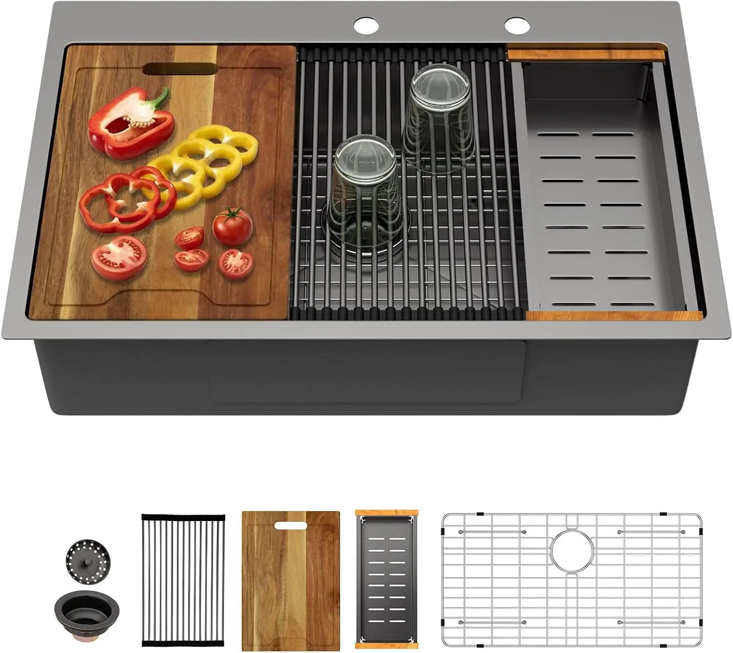 33 Inch Black Drop in Kitchen Sink T304 16 Gauge Stainless Steel
