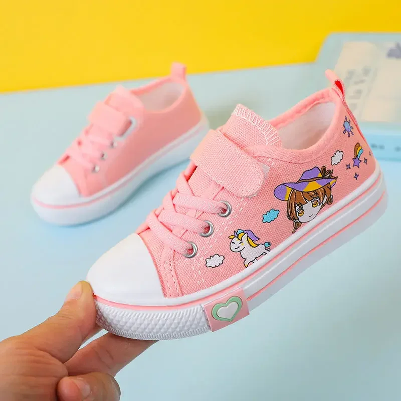 Children\'s  New Spring Canvas Shoes Cartoon Graffiti Children\'s Casual Shoes for Girls Comfort Fashion Kids Flat Tennis Sneakers