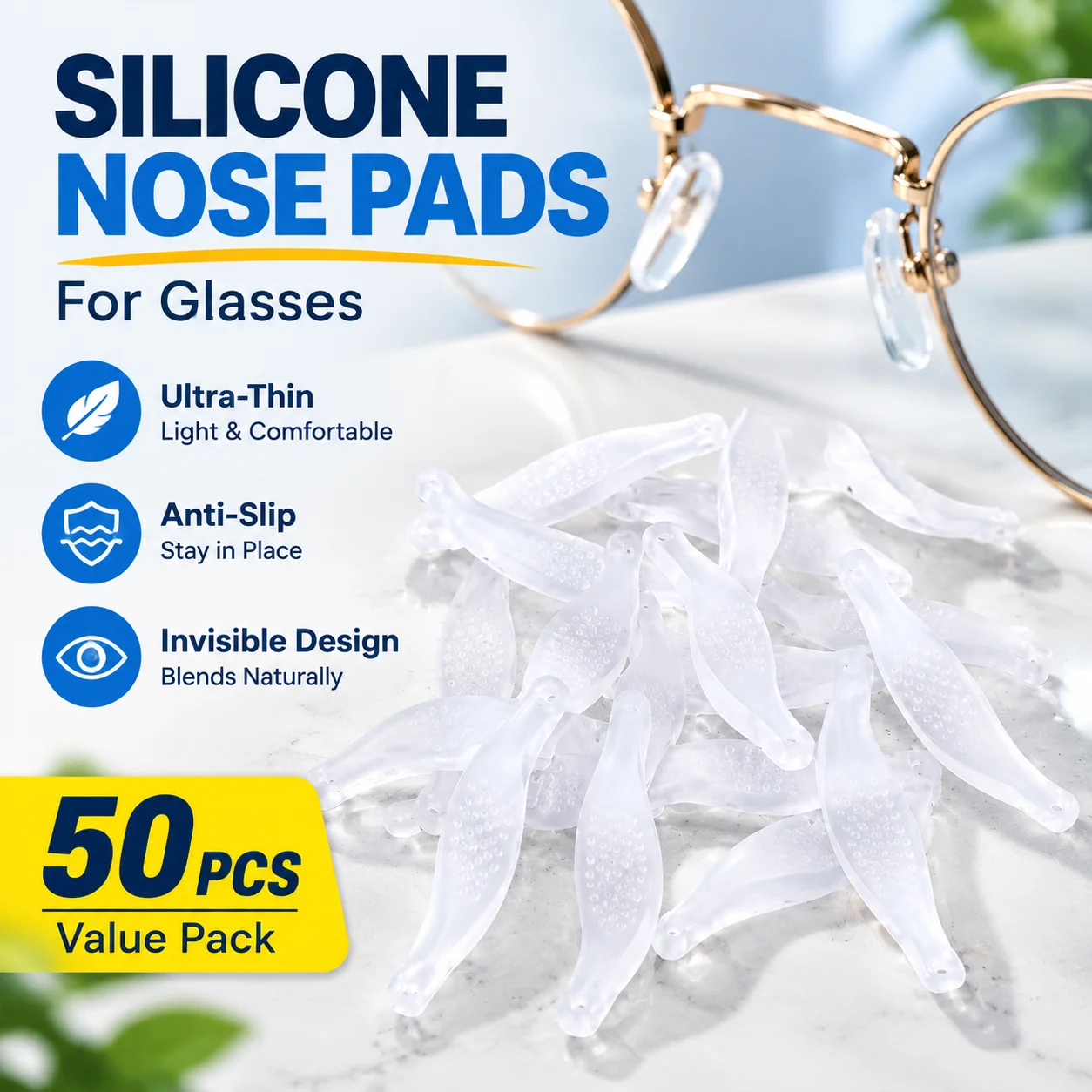 Silicone Nose Pads for Glasses, Ultra-Thin Transparent Anti-Slip Eyewear Replacement Pads, Soft Comfort Fit