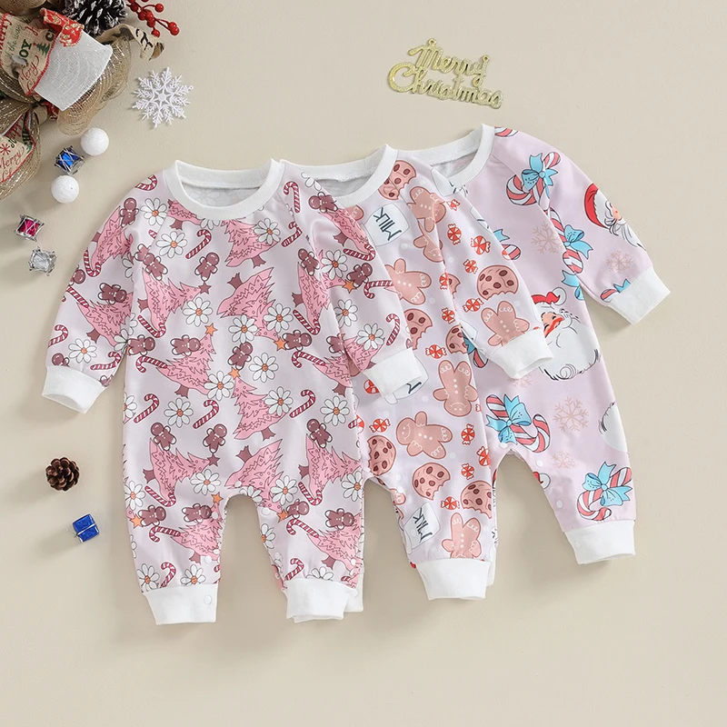 

2023-09-05 Lioraitiin 0-18M Baby Girls Christmas Romper Long Sleeve Crew Neck Santa Claus Print Jumpsuit Clothes