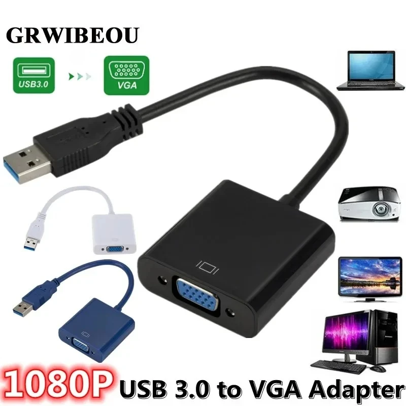GRWIBEOU 1080P USB To VGA Converter USB 3.0 to VGA Video Display External Adapter Card for PC Desktop Laptop Monitor Projector