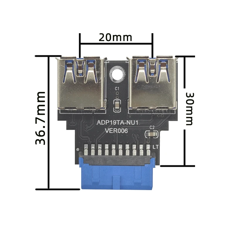 USB محول محور رأس 19Pin إلى USB موصل 2 ميناء USB3.0 محول PCB مجلس الكمبيوتر اللوحة الرئيسية 19 دبوس تمديد USB الناهض