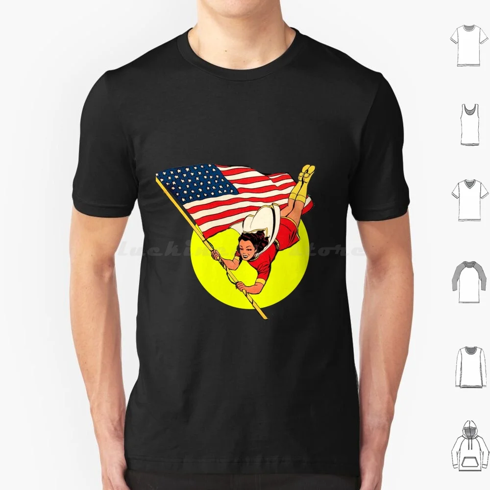 Camiseta de algodón con estampado de la bandera María para hombre y mujer, camisa con estampado de capitán Shazam, Capitán Jr, cómics de la edad dorada, libro de cómics patriótico Fawcett