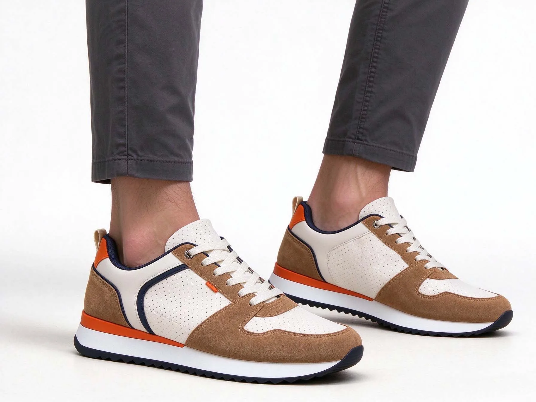 Mens Retro Lace-Up Sneakers,Perforated Synthetic Upper Casual Walking Shoes,Lightweight Non-Slip Thick Sole Athletic Shoes Daily
