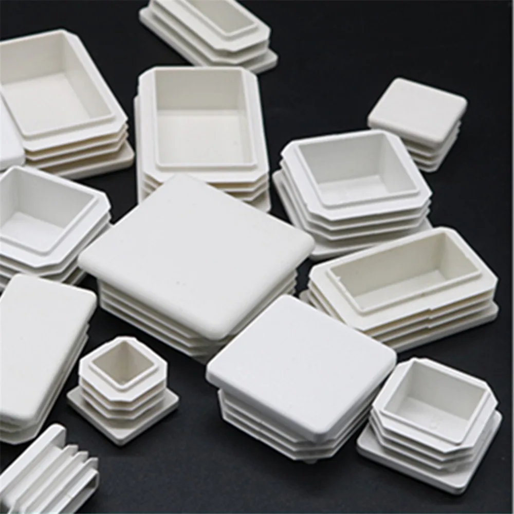 Rectangle/Square White Plastic Blanking End Cap Pipe Inserts Plug Bung Steel Leg Stopfen 15x15mm to 50x100mm