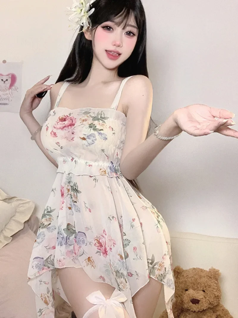 

Любовь для женщин, нерегулярное сексуальное платье-бретелька Pure Desire, милое прозрачное платье из пряжи с цветочным принтом, элегантное милое модное TFR7