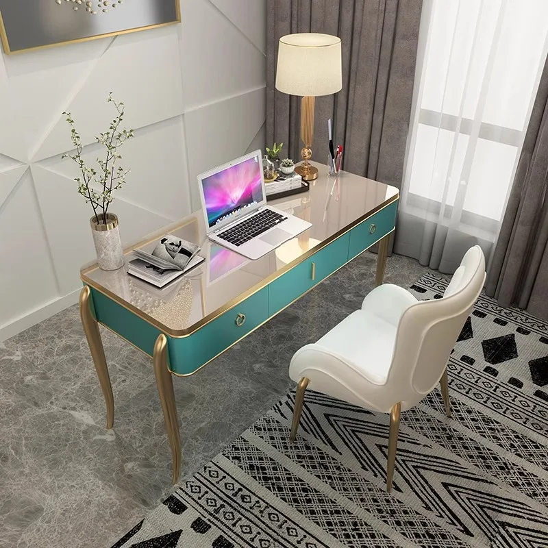 Baimao light luxury desk and chair post-modern simple home study office writing desk solid wood baking paint American desk and