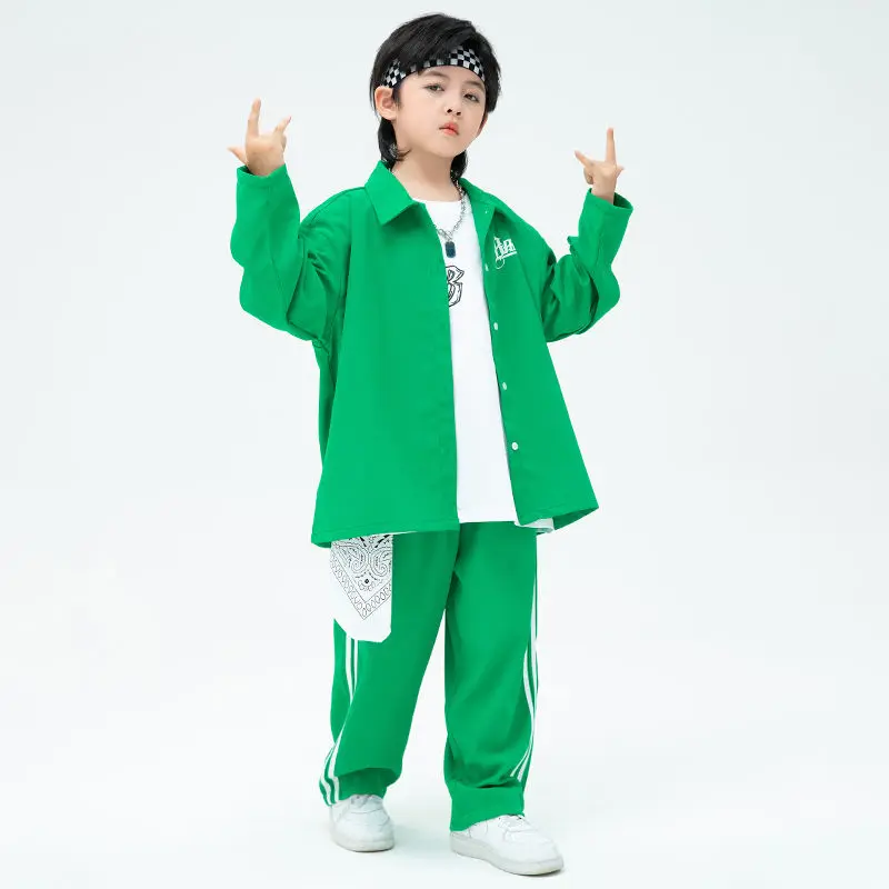 새 소년 힙합 느슨한 셔츠 거리 댄스 스포츠 세트 소녀 녹색 블라우스 운동복 의류 아동 streetwear 어린이 십대 의상