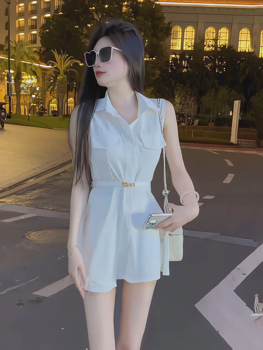 

White Beautiful Dr Women's Faion Skirt Korean Sle A-Line ort Dr Summer Season No Sve Collar