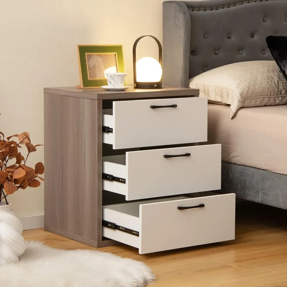 3-Drawer Dresser, Modern Chest of Drawers, Floor Wooden Storage Organizer with 3 Pull-Out Drawers, Freestanding Utility