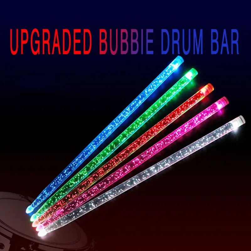 2024 New Acrylic Drum Stick Noctilucent Glowing Dark Stage Performance Luminous Drumsticks LED Light Up Bubble Drumsticks