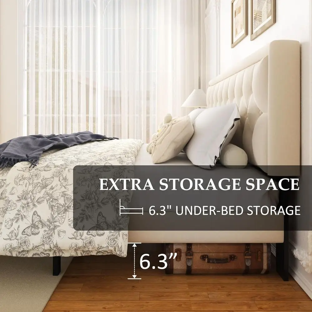 King Size Platorm Bed e with Upholstered Velvet Button Tuted board, Mattroundation with Wooden Slat Support, No Box Spring Neede