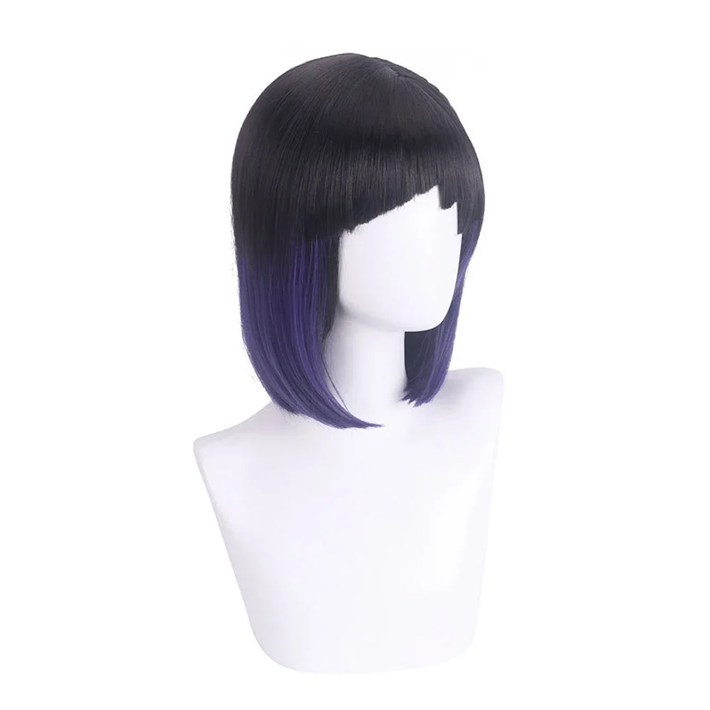 RANYU Genshin Impact Yelan Wigs Synthetic Short Straight Blue Purple Gradient Game Cosplay Hair Heat Resistant Wig For Party