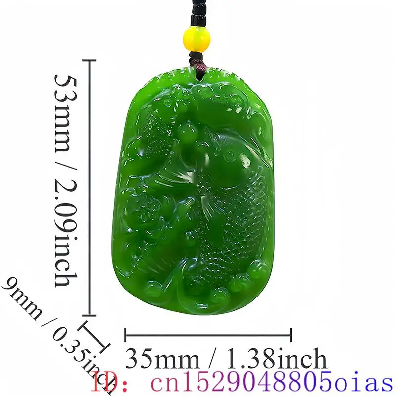 Green Real Jade Carp Pendant Necklace Gemstone Natural Jasper Men Chinese Luxury Carved Jewelry Talismans Gift Amulet