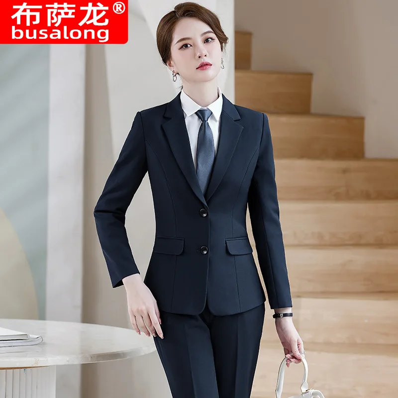 

Черный комплект костюма для женщин, весенне-осенняя официальная одежда, профессиональный костюм, студенческий стиль, спецодежда для интервью, рабочая униформа