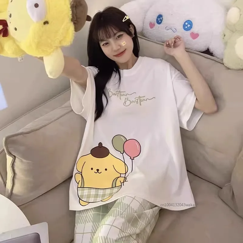 Sanrio Kawaii Pochacco Pajamas Set Stitch Cute Cartoon Student Soft Cotton Loungewear Home Wear Birthday Gift Girls Toys