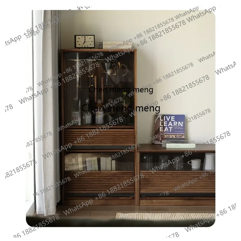 

Black walnut solid wood TV sideboard vintage living room tea storage cabinet