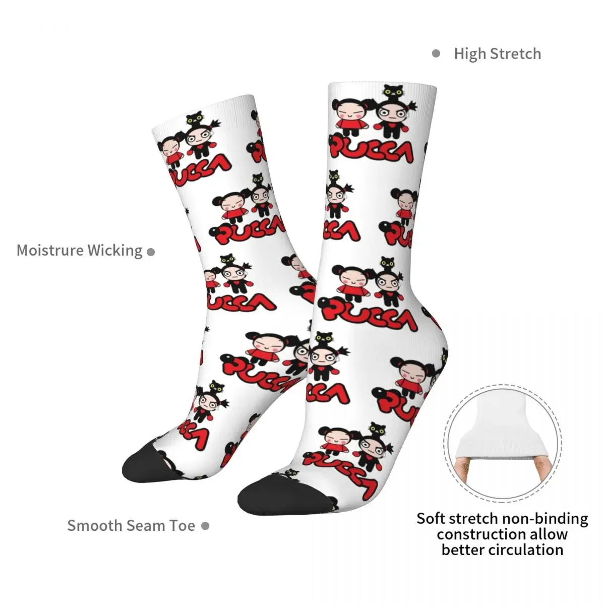 Chaussettes longues Pucca et Garu pour hommes et femmes, bas Harajuku, toutes saisons, accessoires pour cadeau d'anniversaire, haute qualité