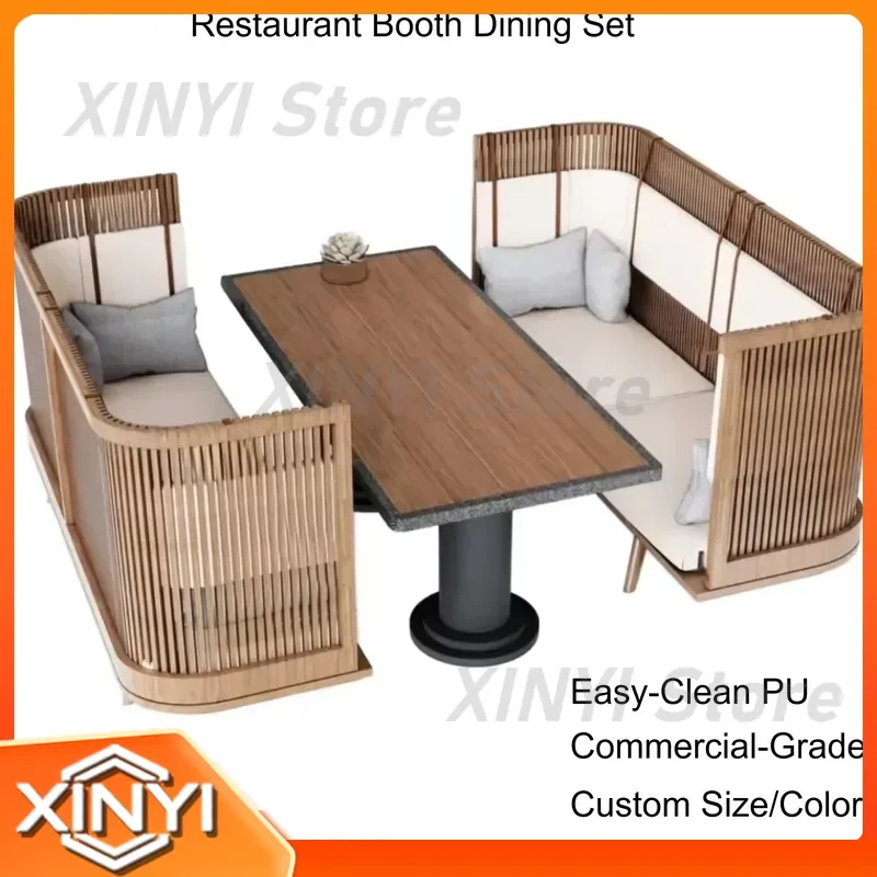 Restaurant Booth Dining Set for Café Table with 2 Upholstered Booth Seats for Commercial Seating Coffee Shop Furniture