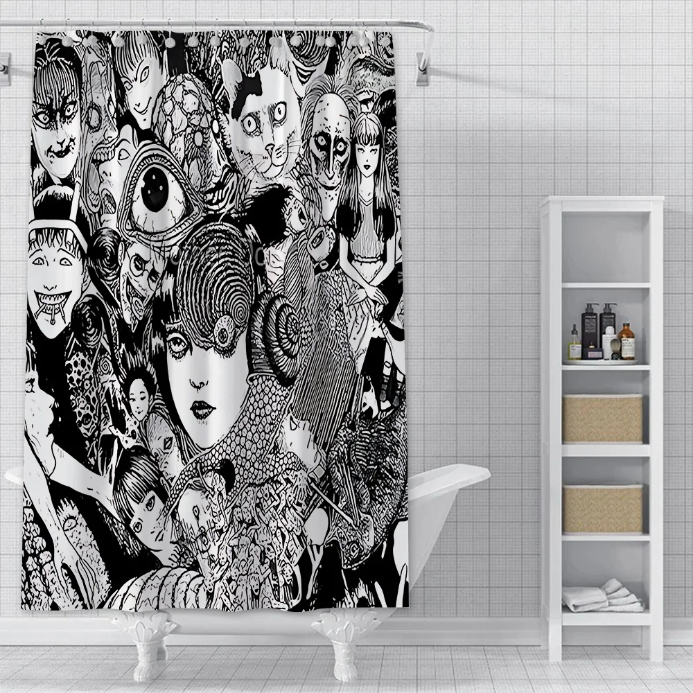 Junji Ito Terror Horror Shower Curtain Waterproof Polyester Fabric Paint Bath Curtains Home Bathroom Decor Curtain With Hook