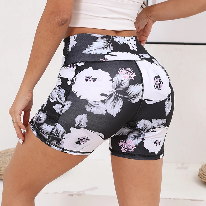 Printed High Waisted Biker Shorts for Women Tummy Control Fitness Athletic Workout Running Yoga Gym Shorts