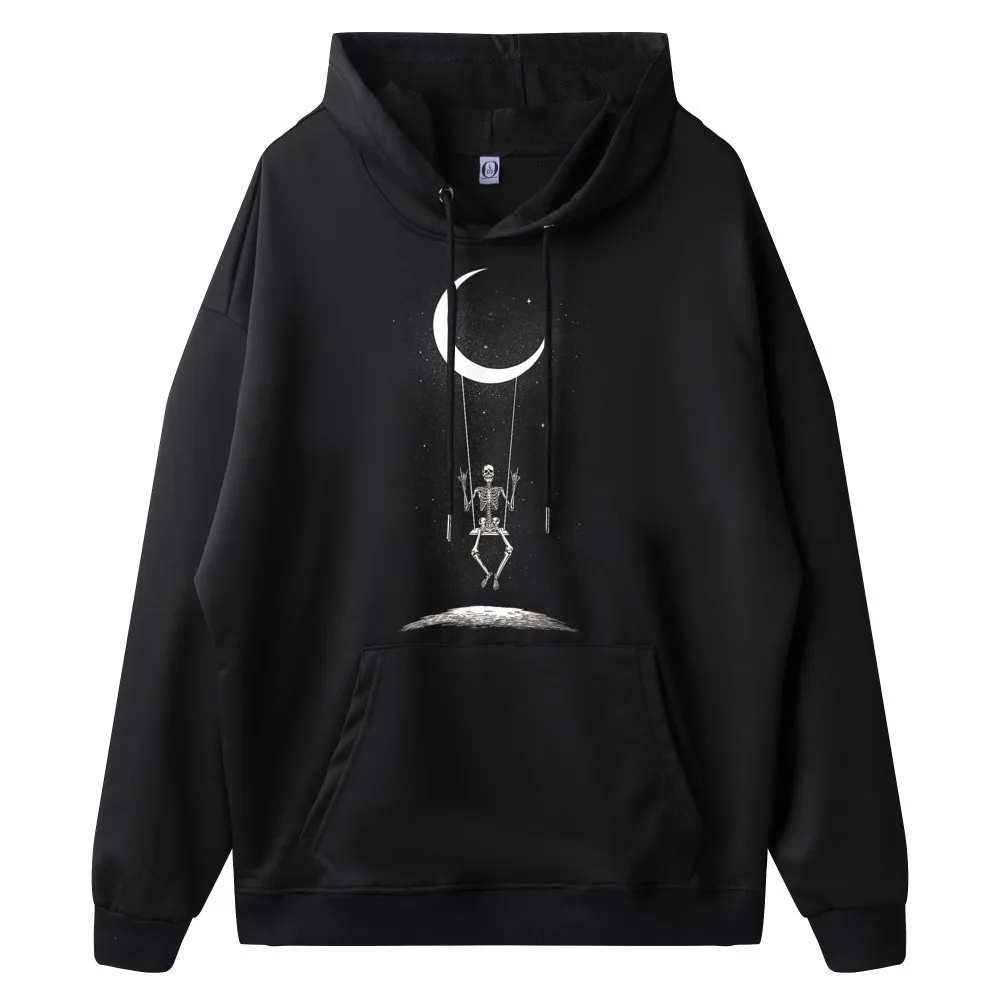 Skeleton Moon Swing Rock On O-Neck Hoodies Summer Sweatshirt long Sleeve Funky Lose Sweatshirt Funny women's