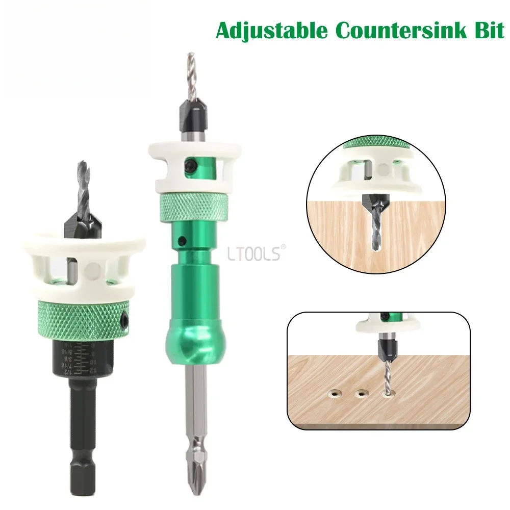 Woodworking Limit Four Edge Countersink Bit Alloy Head Cone-Hole Drill Adjustable Depth Step Drill Hidden Screw Countersink