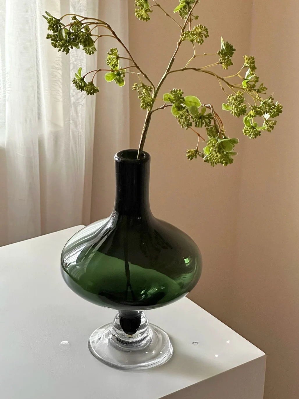 Green glass fine mouth higher education flower ware niche design bottle water raising glass vase soft decorative ornament