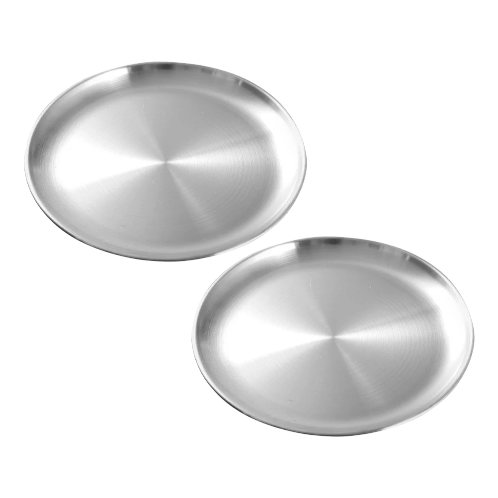 

2 Pcs Food Plate Stainless Steel Tray Camping Dinnerware Containers for Fruit BBQ