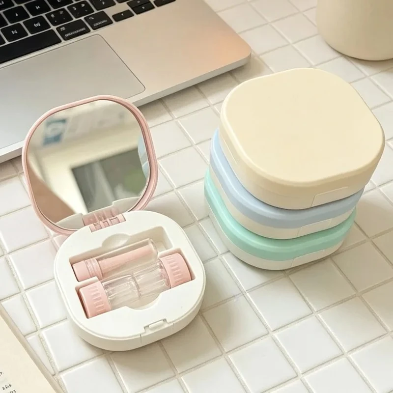 RGP Hard Contact Lens Case with Built-in Mirror Double Head Lens Storage Box with Suction Stick Travel Eyeglass Container