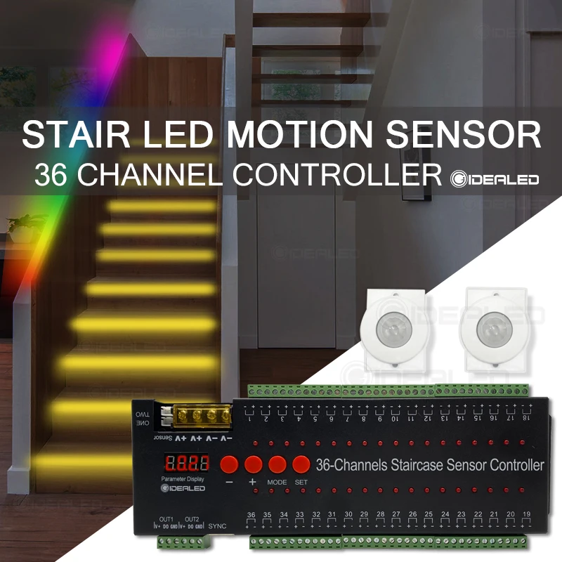 LED Motion Sensor Stair Light Strip Controller Dimming Wireless Indoor Motion 24V Flexible LED Strip Step Staircase Lamp Running