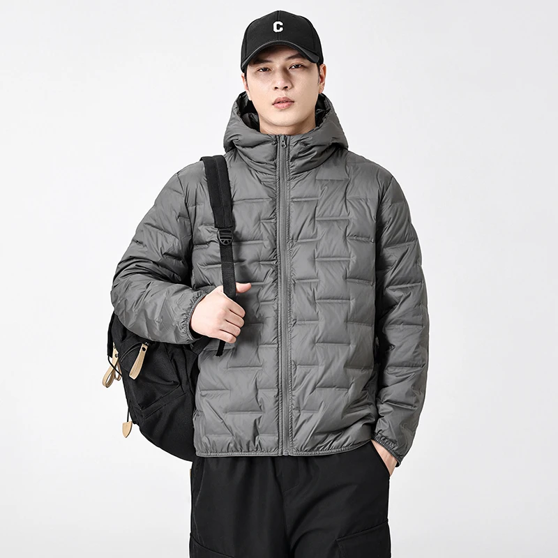 Autumn/winter men's casual simple white duck down lightweight windproof outdoor fashionable versatile hooded design down jacket