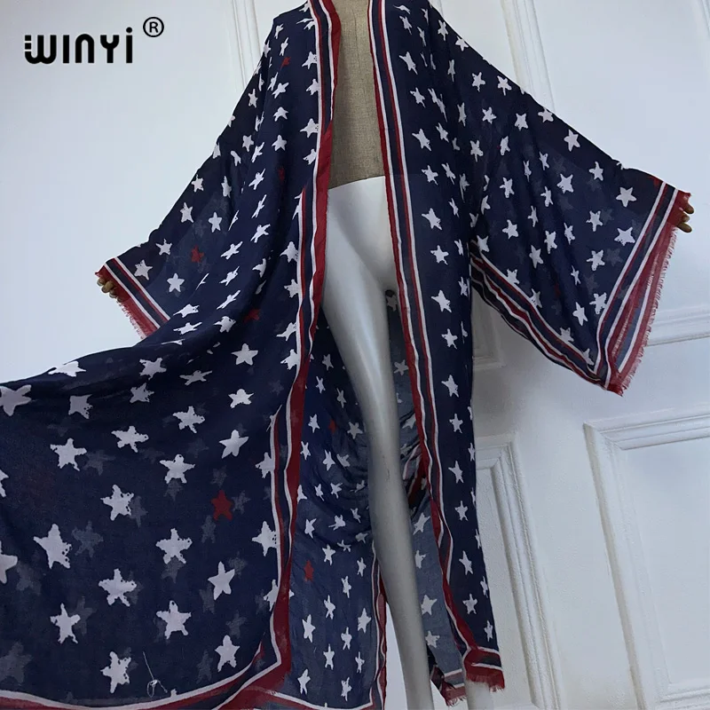 WINYI-Cardigan imprimé wpod africain pour femmes, kaftan, abaya, dubaï, robe de plage de luxe, style boho