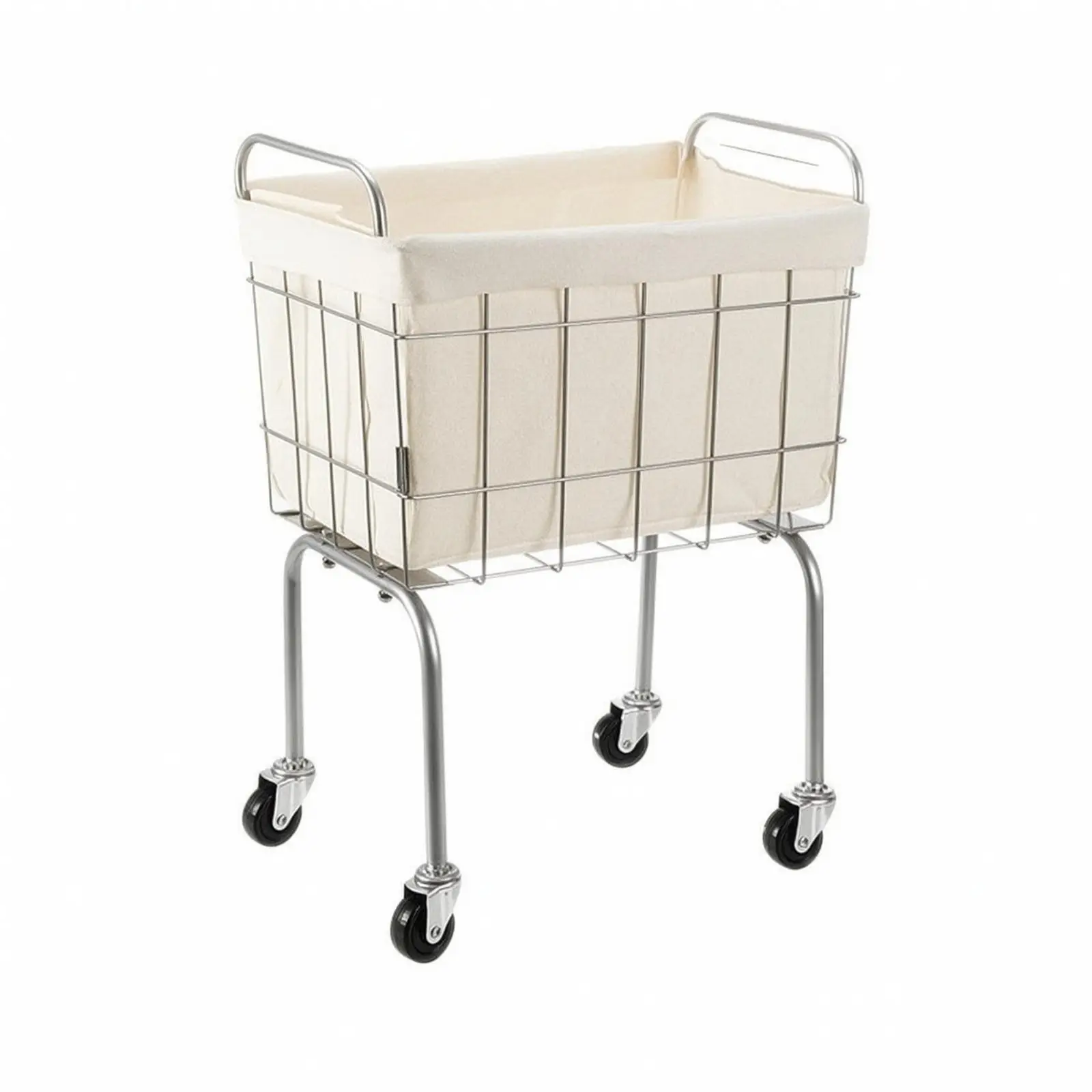 Rolling Laundry Basket with Wheels Carbon Steel Frame Removable Liner for Bedroom Bathroom Storage