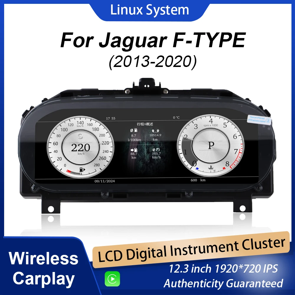

Digital Cluster Dashboard For Jaguar F-TYPE 2012-2020 Dashboard speedometer Supports wireless CarPlay / Plug and Play