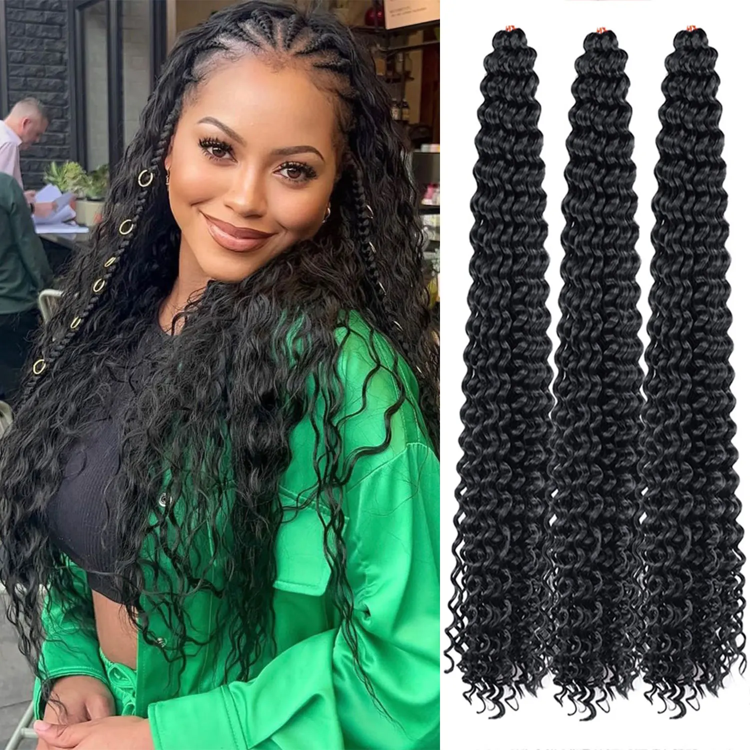 Synthetic Deep Wave Braiding Hair Extensions 24Inch Ocean Wave Crochet Hair Ombre Blonde Curly Water Wave Crochet Braid Hair