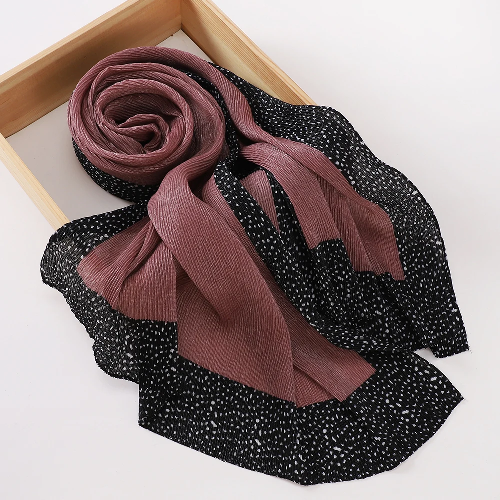 

New Leopard Edge Hijab Pleated Cotton Scarf Islamic Solid Crinkle Headscarf Hijab Foulard Femme Musulman Wrap Bandana