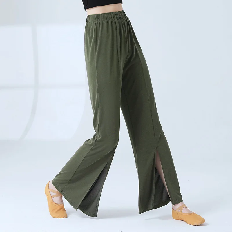 Wholesale Adult Dance Pants A Line Straight Copper Ammonia Silk Trousers Front Split Sexy Stage Clothes Women Classical Dancing