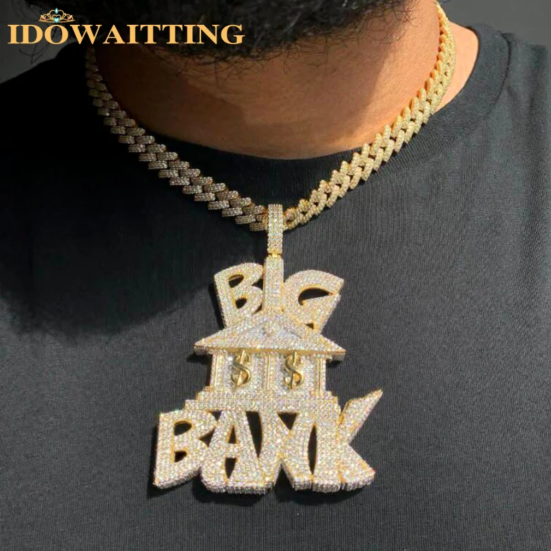 Hip Hop Iced Out Heavy Money Big Bank Dollar Sign Pendant Necklace For Men Bling 5A CZ Cubic Zircon Full Paved Cool Rock Jewelry