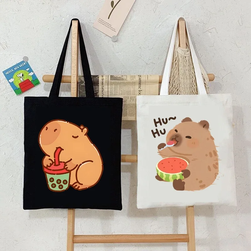 Cute Cartoon Capybara Print Canvas Bag Women's Shoulder Bag Kawaii Capybara Shopping Shopper Ladies Hand Bags Capybaras Tote Bag